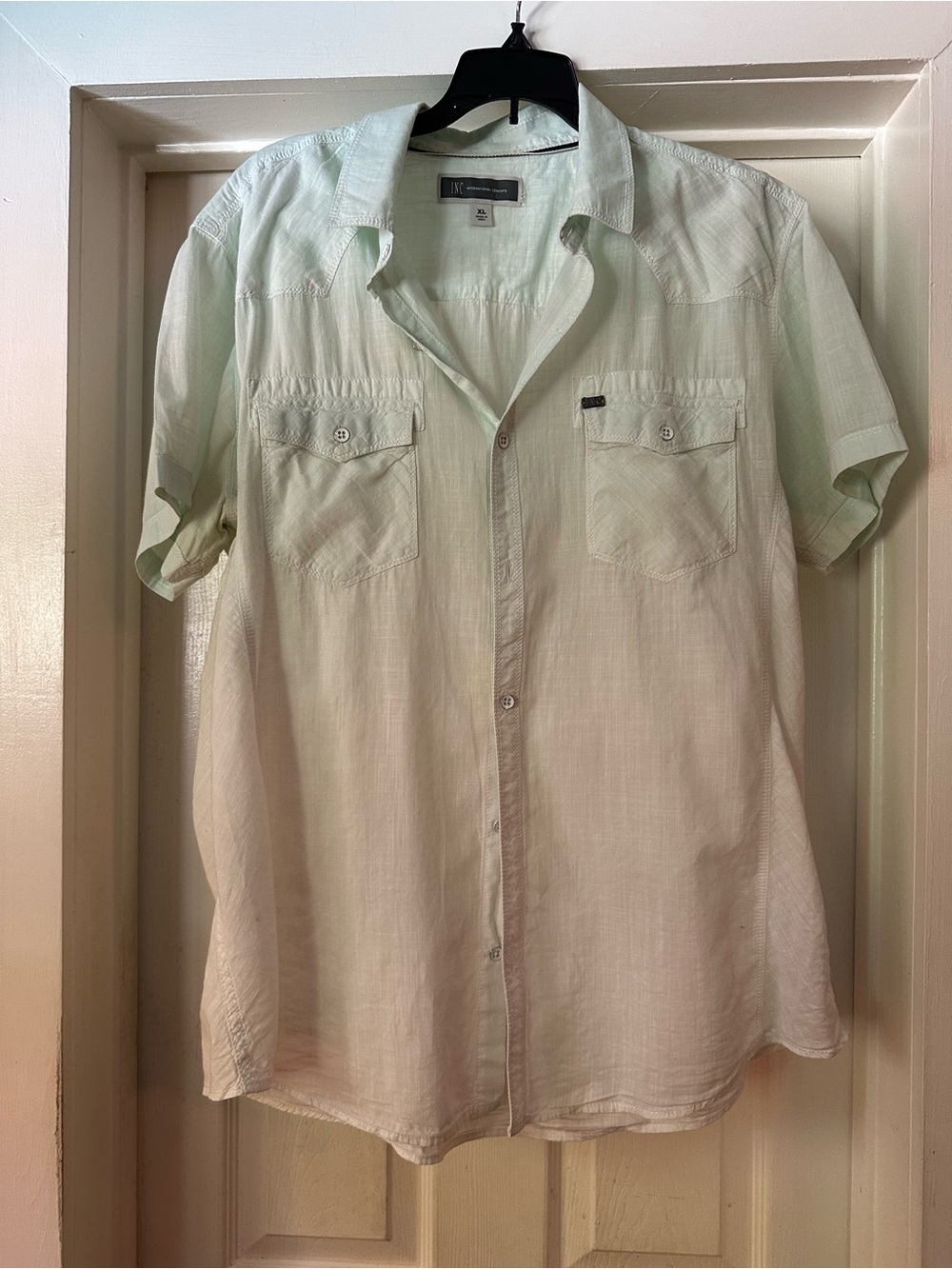 INC International Concepts Pale Mint Green Ambre Short-Sleeve Button-Down Shirt